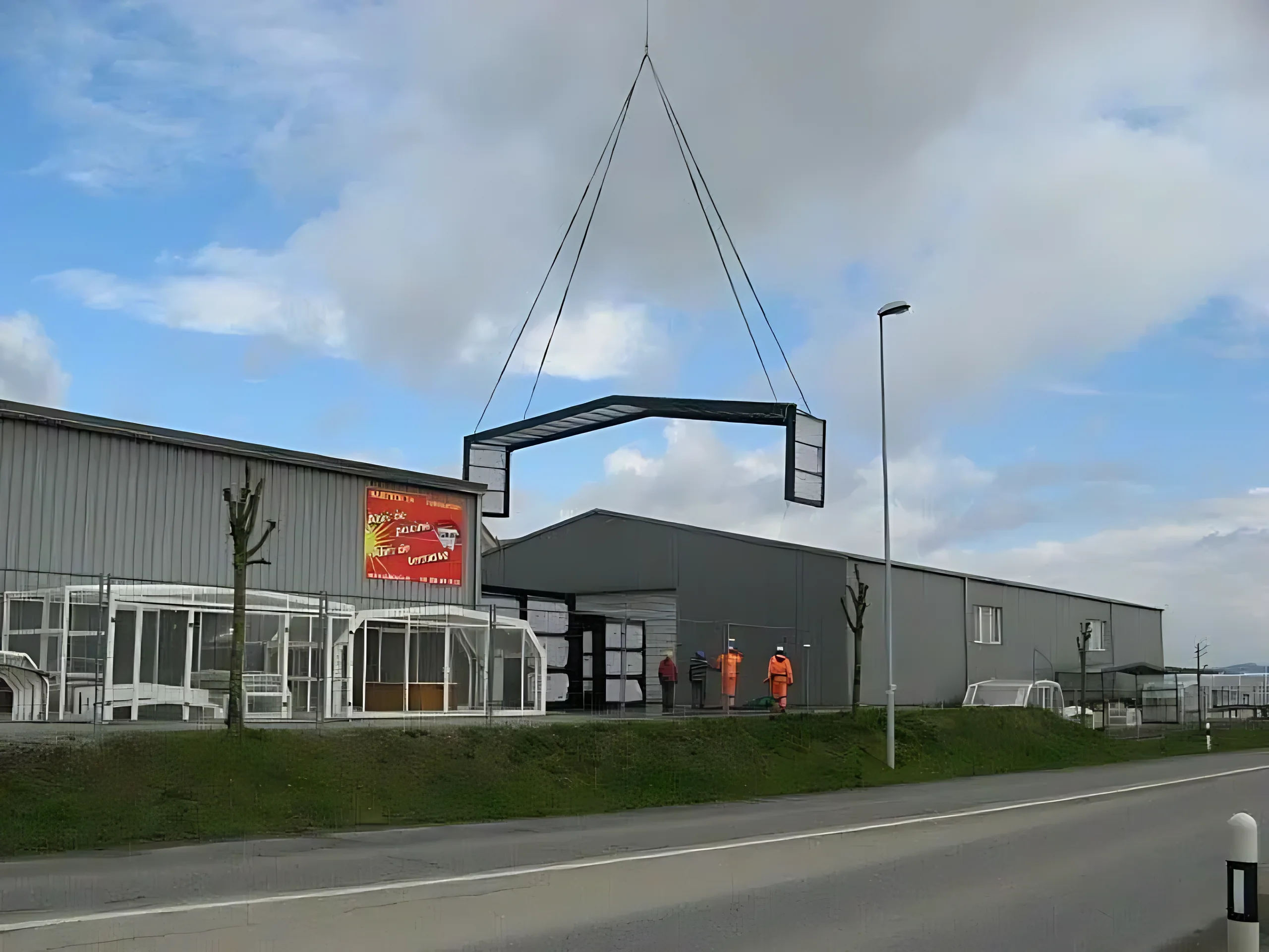 The EUROPA workshop in Dompierre, an element flown in by helicopter